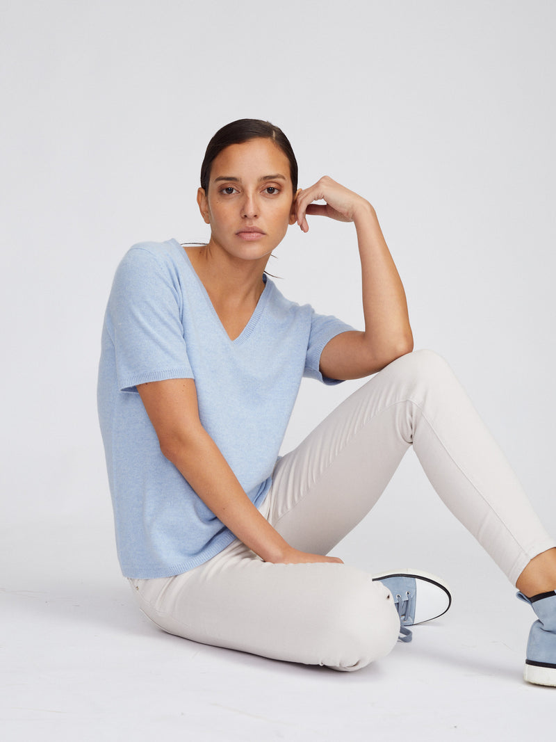V Neck Shortsleeve Baby Blue