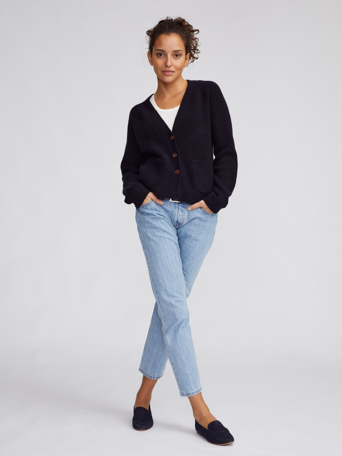 V-Neck Short Cardigan Oversize - Ink